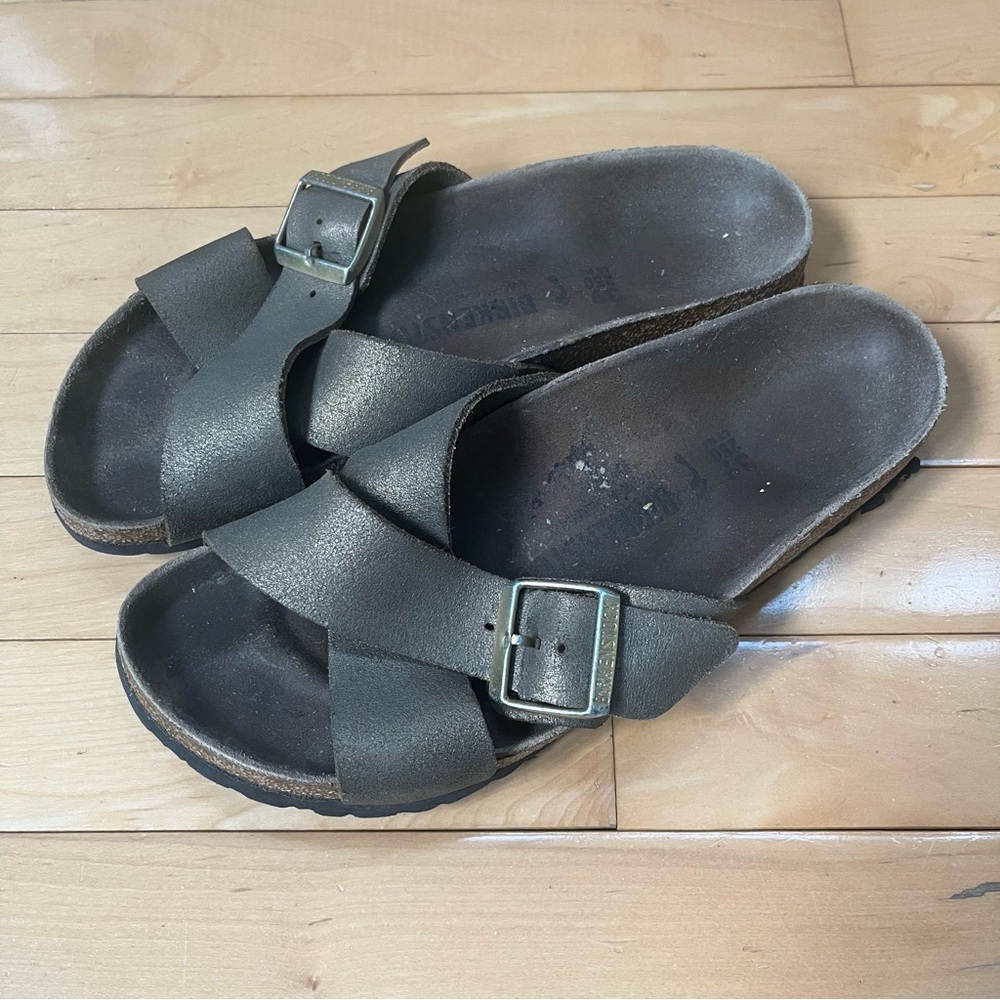 Birkenstock Sienna Metallic Slide Sandals with Buckle size 39